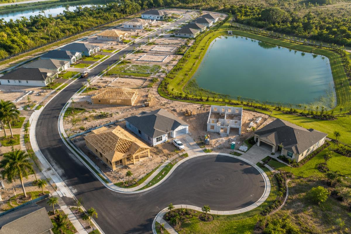 Aerial view of a new subdivision under construction